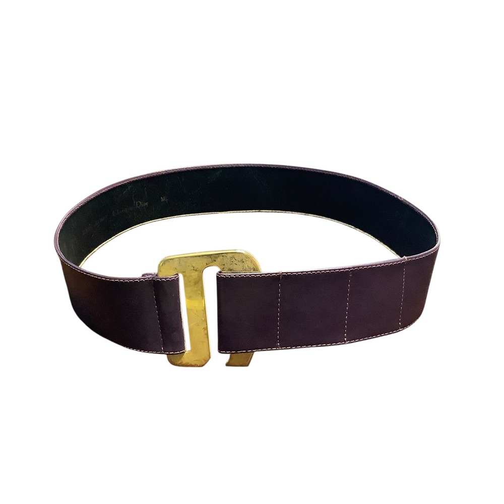 Christian Dior Vintage Purple Leather Wide Waist Belt Gold Buckle Size M Luxury